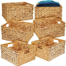 BARIEN 6 Pack Natural Water Hyacinth Storage Baskets, 13x12x7 in Rectangular ...