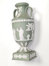 Vintage Wedgwood Jasperware Apollo Muses Vases, Antique Pair Pedestal Trophy