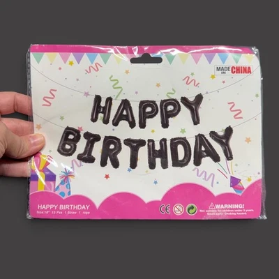 Happy Birthday Foil Balloon Banner Black Letter Set 16 Inch Party Decoration NIP - Image 1 of 4
