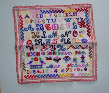 buntes altes Stickmustertuch Kreuzstich 1884 Monogramm Handarbeit