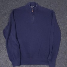 Brooks Brothers 1/4 Zip Sweater Mens 2XL Navy Blue Cashmere Blend Pullover