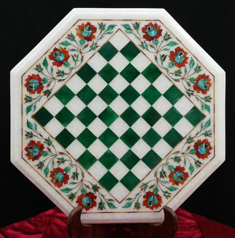2'x2' White Marble Chess Table Top Children Kids Game Green Malachite