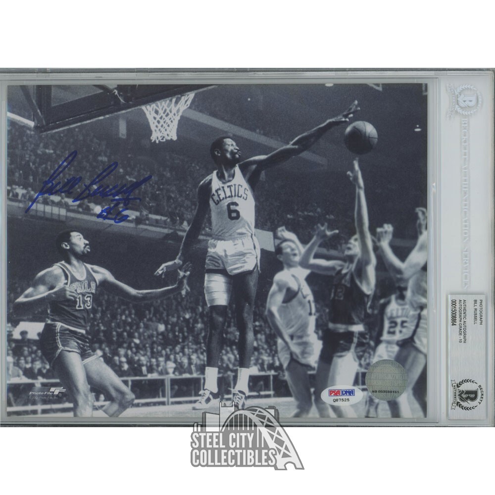 Bill Russell Autographed Signed Boston 8x10 Photo W/ #6 Inscription Horizontal (Blue Ink)- BAS 