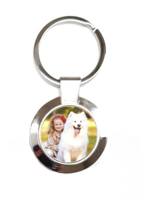 Personalisierter Foto Schlüsselanhänger rund Metall individuell bedruckt mit Geschenkbox Schlüsselanhängsel