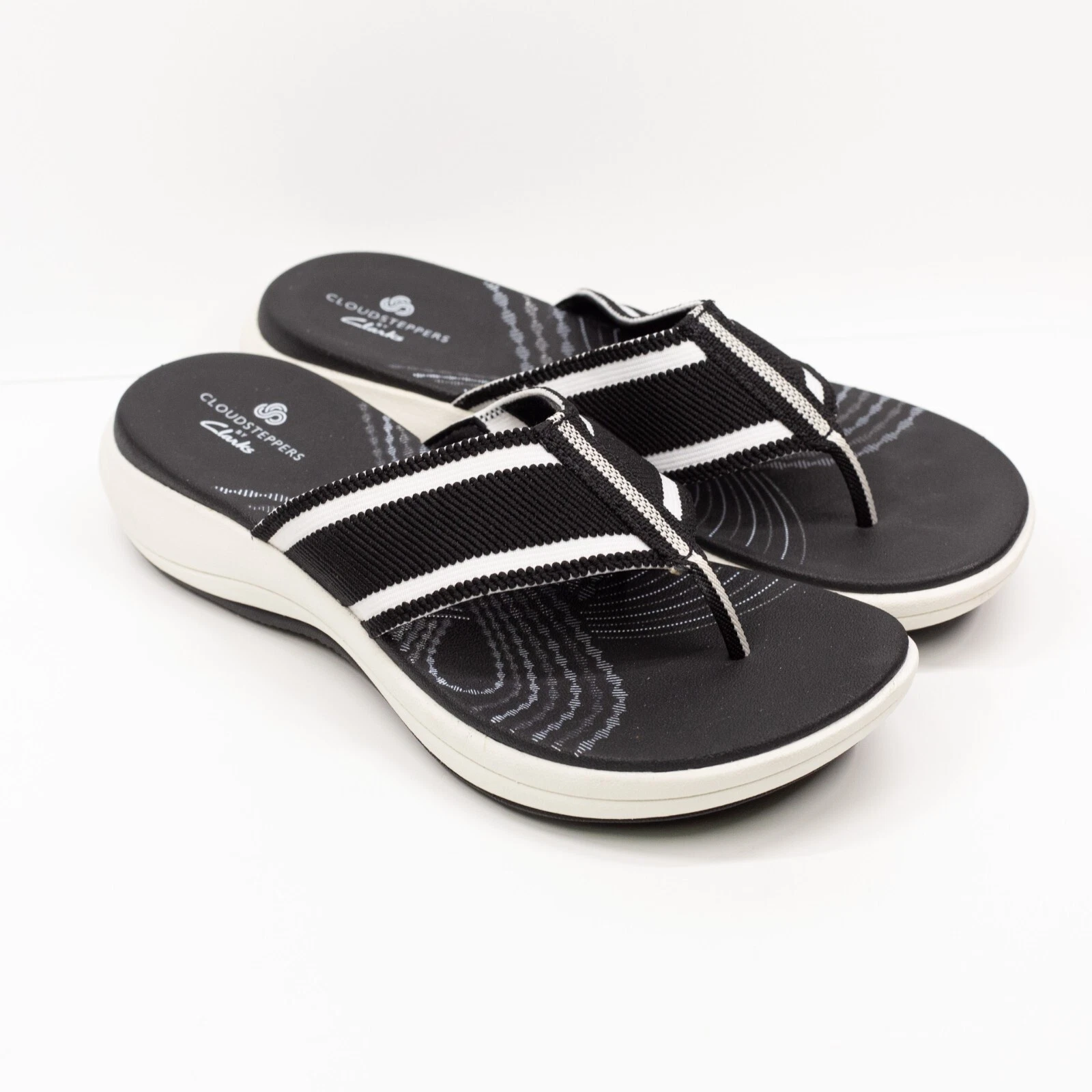 Sandali infradito CLARKS Cloudsteppers Mira palm thong neri a righe taglia 7 NUOVI