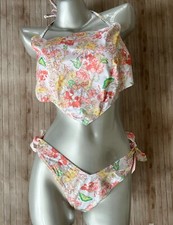Nwt Victorias Secret Tie Neck Halter Top & Tie Brazilian Bottom 2 Pc Bikini L