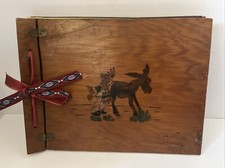 Vintage Mexican Hand Painted Wood Scrap Book Photograph Snap Shots 9 x 12