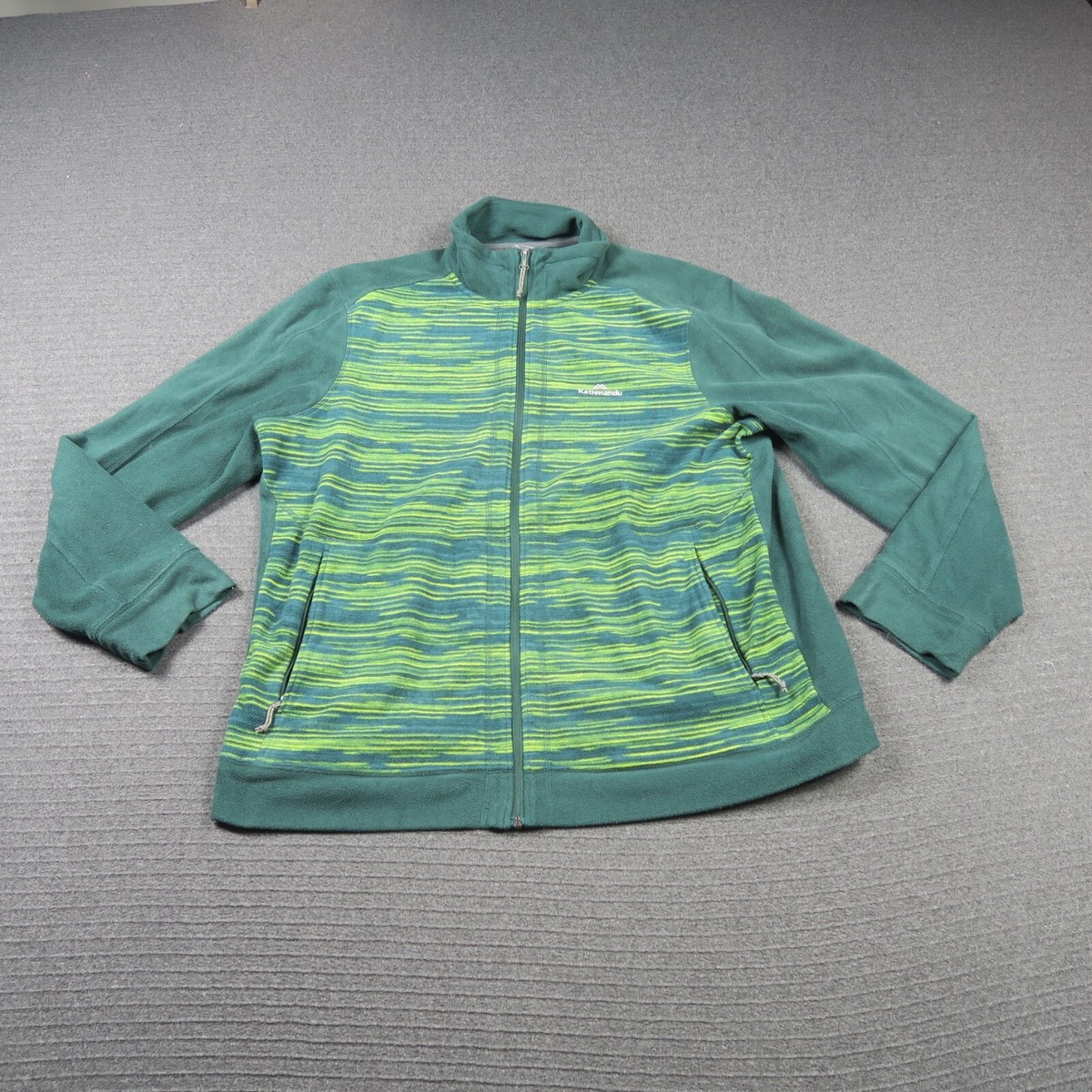 Kathmandu Mens Fleece Jacket XL Green Striped Full Zip Altica 100