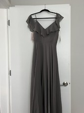 Nwt Jenny Yoo Bridal Bridesmaid Dress Flutter Sleeve Grey Size 6