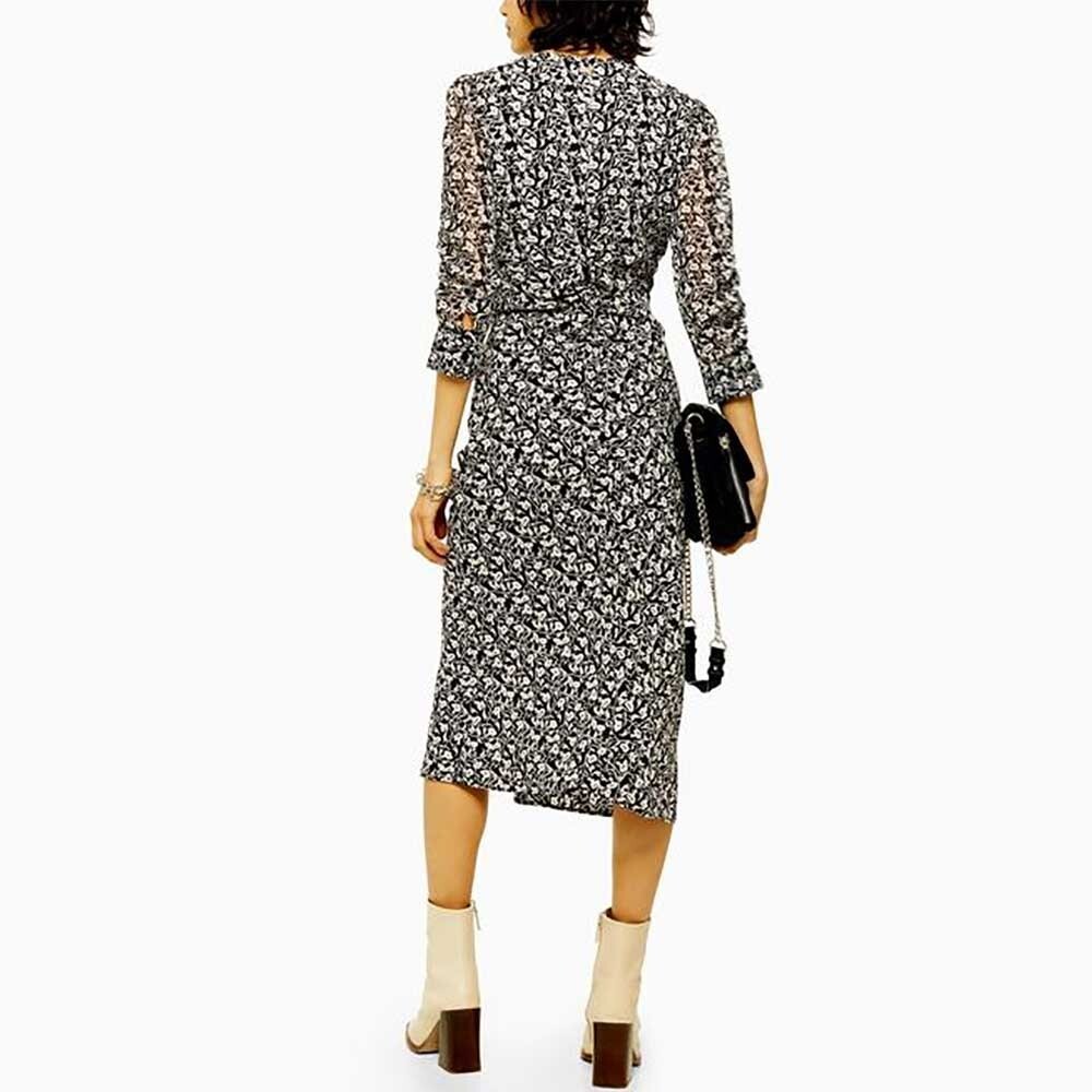 NWT Topshop IDOL v-neck ruched midi dress in black multi floral print 40s  style | eBay