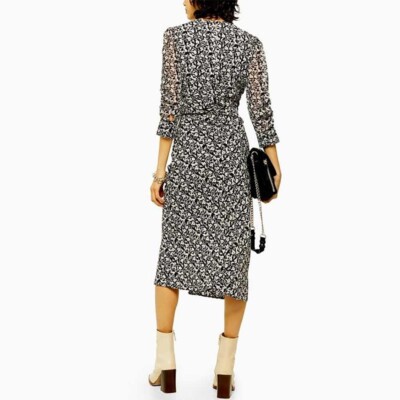 NWT Topshop IDOL v-neck ruched midi dress in black multi floral print 40s  style | eBay