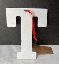 Monogram Letter T Christmas Ornament White Wood Initial 6" Tall Rustic NWT