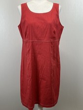 NEW! Tahari Linen Blend Sleeveless Dress Sz 14 NWT Lined Red Knee Length Pockets