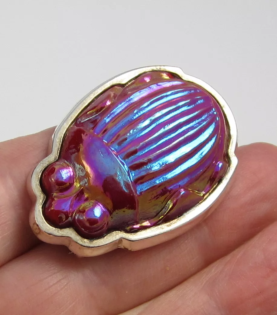 Tiffany & Co Vintage HUGE Sterling Silver Red Favrile Scarab