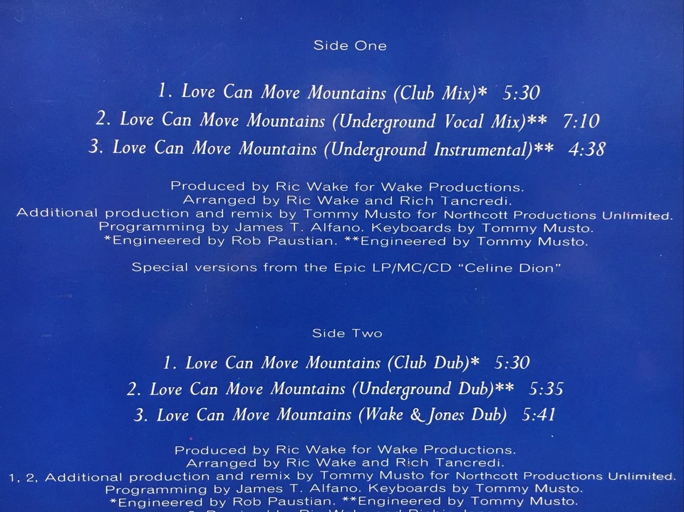 Celine Dion Love Can Move Mountains Mix 12" Single Vinyl Record 6587786 Pop 90's - Image 3 of 4