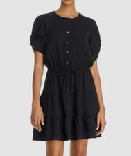 $385 Rebecca Minkoff Women's Black Aston Button-up Tie Ruched Mini Dress Size M