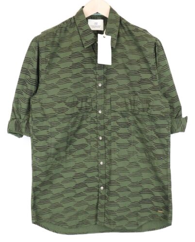 SCOTCH & SODA Men Shirt Vacanza ~L Abstract Print Khaki Green 3/4 Sleeved - Picture 1 of 6
