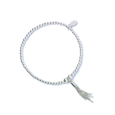 Sterling Silber Kugel Perlen Armband mit kleiner Quaste Charm