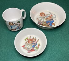 RAGGEDY ANN AND ANDY 1969 DISH SET CUP  2 Bowls 3-PIECE ONEIDA NICE RARE