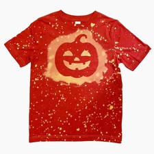 Halloween Shirt Pumpkin Face T-Shirt Jack-O-Lantern Tee Tie Dyed Orange Youth M