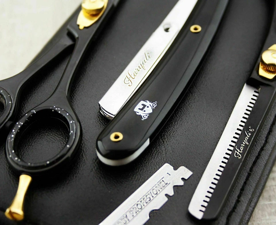 Barber Salon Hairdressing Shaving Kit With Scissors, Straight Razor, Free Case - Image 4 of 4