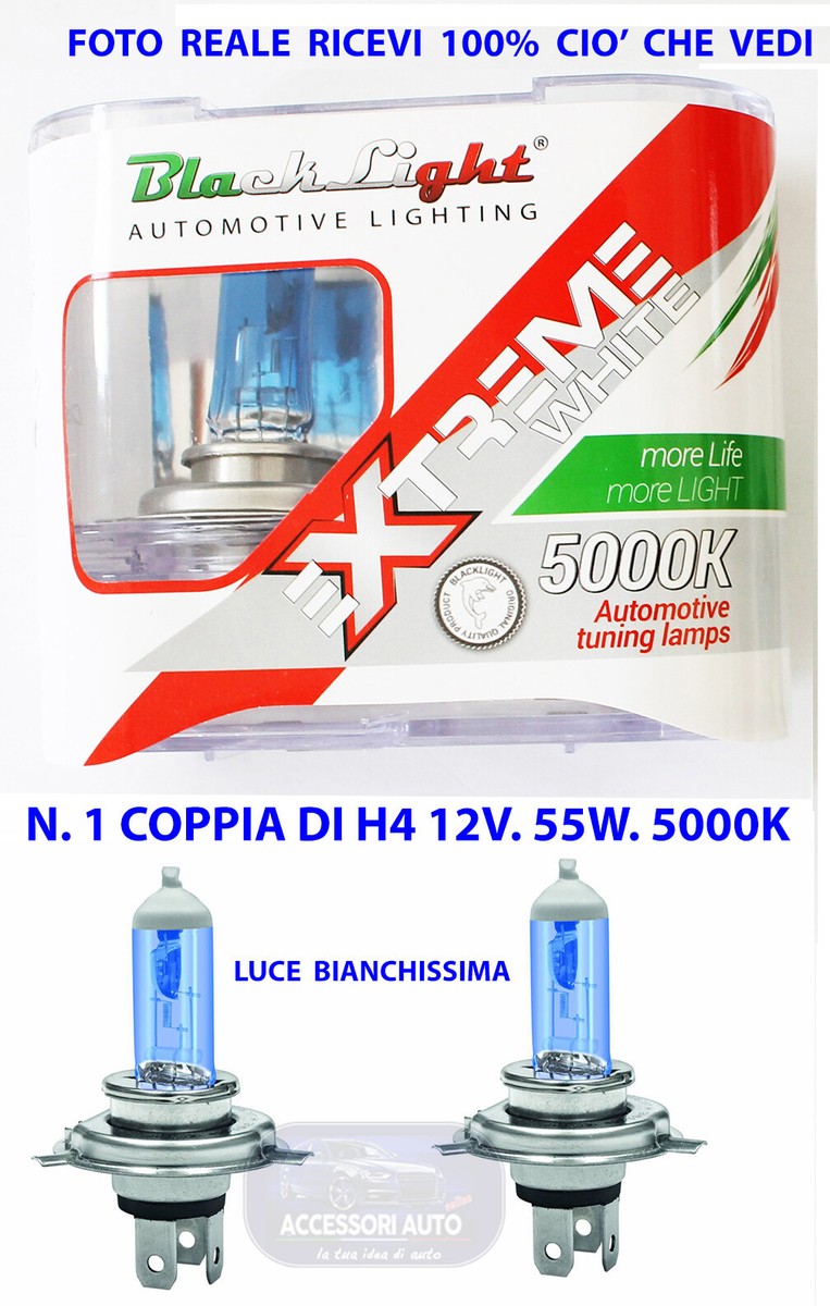 Coppia Lampadine H4 Effetto Xenon LED Bianco Per Fiat Panda 169 &ndash; 55W 12V, Plug And Play