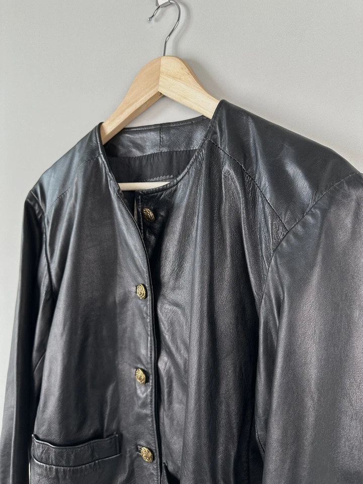 Chaqueta Blazer Mujer Vintage Años 90 Cuero AMI Negra Talla L Foto 4 de 4