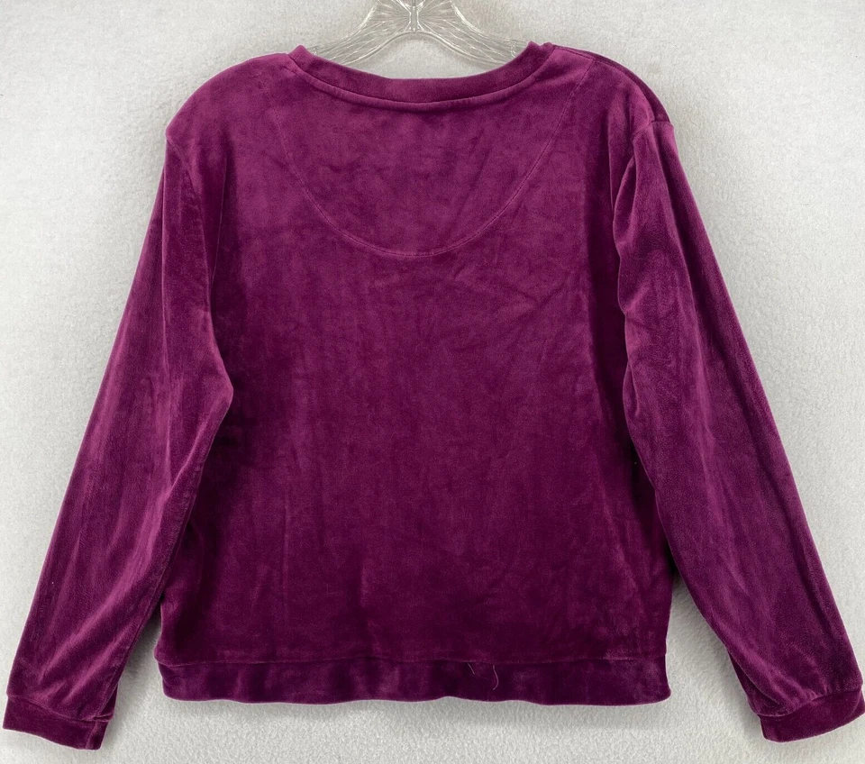 Conjunto de pijama JUICY COUTURE L cravejado veludo lã manga longa top calça roxa - Imagem 3 de 4