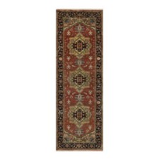 2'7" x 7'10" Red New Zealand Wool Heris Revival Hand Knotted Runner Rug R91246