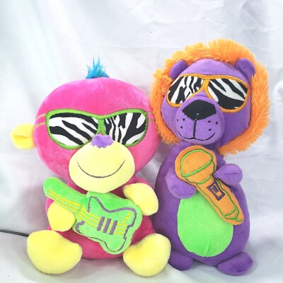 Plush Neon Rainbow Rockin Monkey Neon Purple Rockin Lion Set Black Light Fun