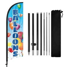 Balloons Feather Flag with Pole and Ground Stake 8Ft Advertising Banner Sign