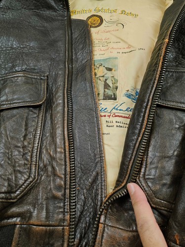 *LO ÚLTIMO DE COLECCIÓN Hombres AVIREX @ G-1 BOMBER EE. UU. AZUL MARINO PIEL Cuello FORRADO MARRÓN CUERO Chaqueta M - Imagen 7 de 24
