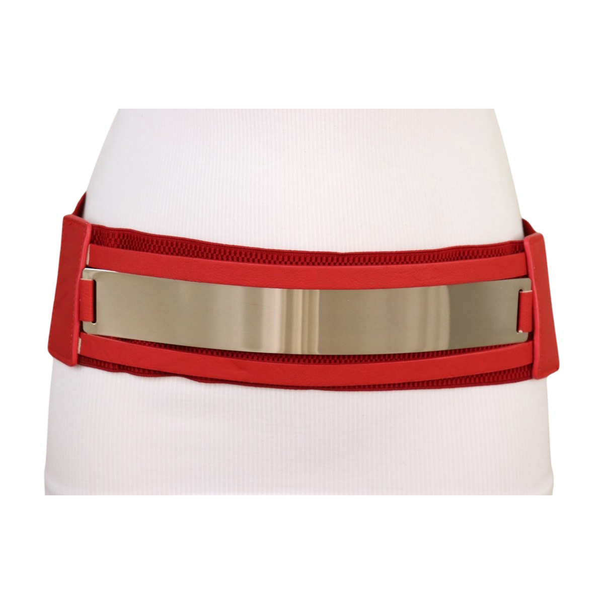 Women\'s Wide Elastic Stretch Waist Belt Adjustable Dress Belt Matte Red Gold s-l1200.png main image 3