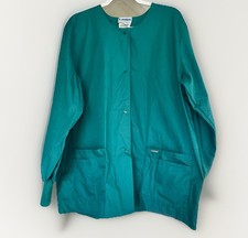 Landau Women's Green Scrub Jacket XXL Long Sleeve Snap Front Closure Warm-Up NEW