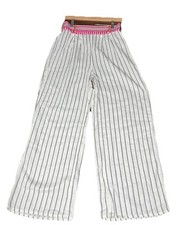 LuLus White Striped Pink Embroidered Wide-Leg Pants Size Small