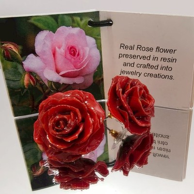 Handcrafted Real Rose Flower Earring Studs for Women Teen Girls Jewelry Gift #A5