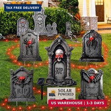Realistic Halloween Tombstones - 5 Pack Outdoor Cemetery Decor Plastic RIP Yard