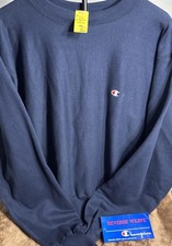 1980s Navy Champion Reverse Weave L Warmup Sweatshirt NWT Deadstock Made In USA
