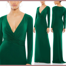 NWD IEENA Mac Duggal  6  26573 Long Sleeve Jersey V Neck Gown Emerald S1421