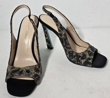 Betsey Johnson Womens Mina Heeled Sandals US 8 M Black Gold Rhinestone