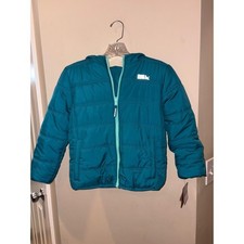 Eddie Bauer Kids Reversible Puffer Jacket XS 5/6 Tahitian Tide Teal Mint Fleece