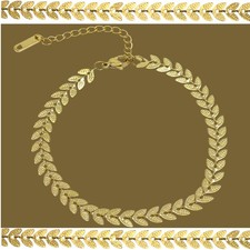 Real 18K Gold Filled Hypoallergenic FishBone Link Chain Bracelet 7"-9" 5.5mm