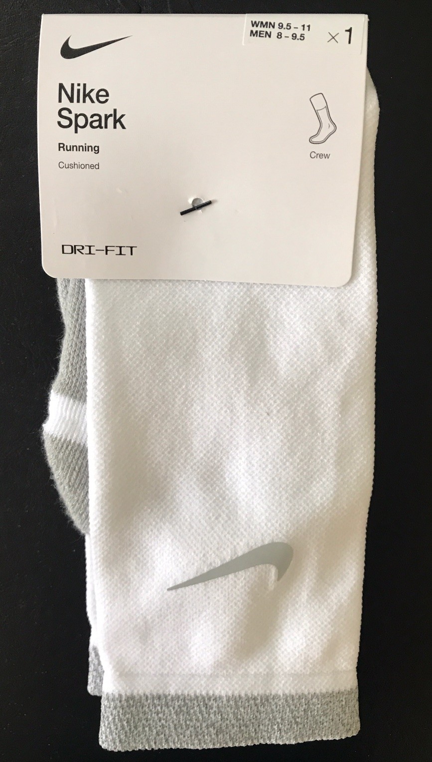 1 Pk Nike Spark Cushioned Running Crew Socks Size Women 9.5-11 Men 8-9.5 DRI-FIT