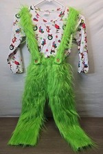 Youth 5/6 Grinch Overall Furry Outfit Long Sleeve Green Guy Holiday Christmas