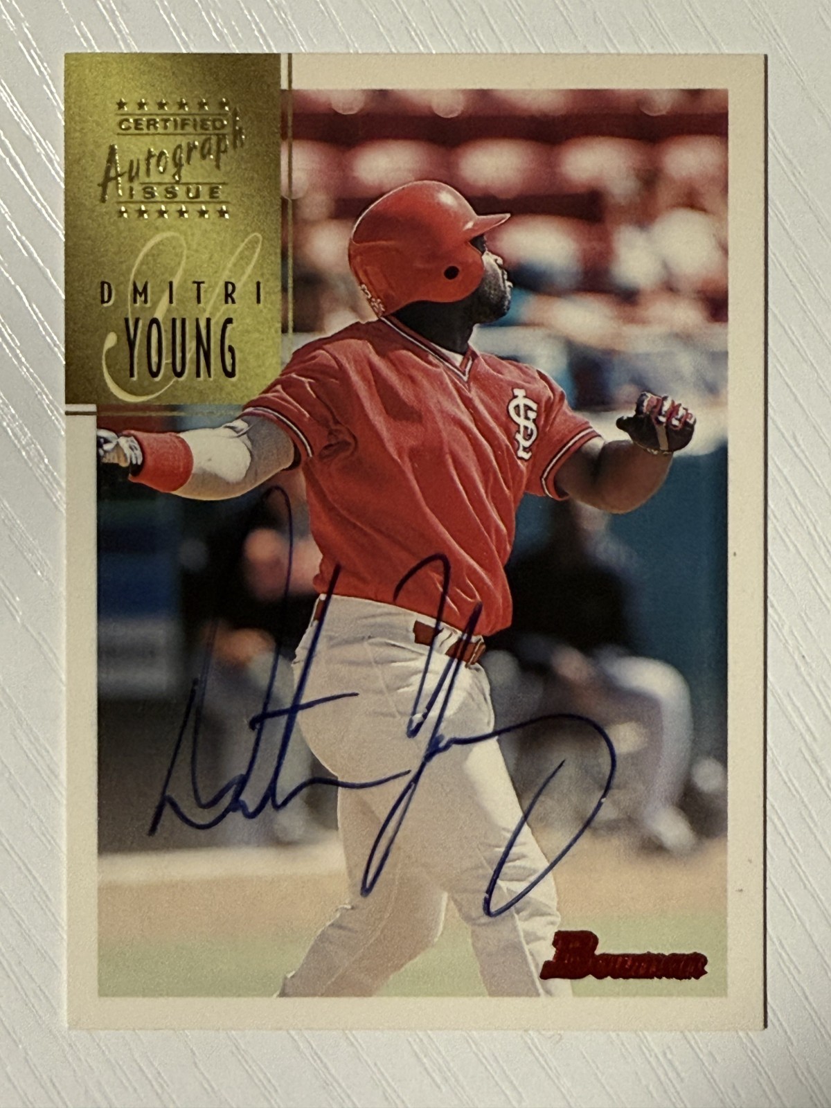 Dmitri Young 1997 Bowman Blue Ink Auto Autograph #CA89