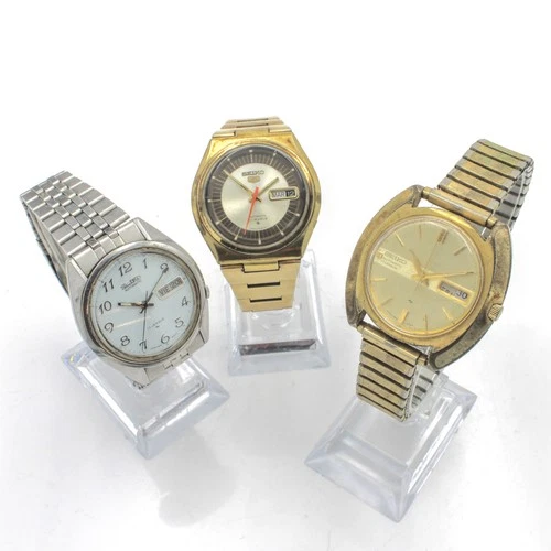 Vintage Seiko Automatic 17-21j 37-40mm Day Date Wristwatches Lot of 3 #WB4393-2