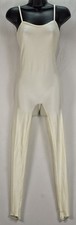 Vintage 80s Ivory Shimmer Unitard Bodysuit Stirrups Spaghetti Strap Dance S/M