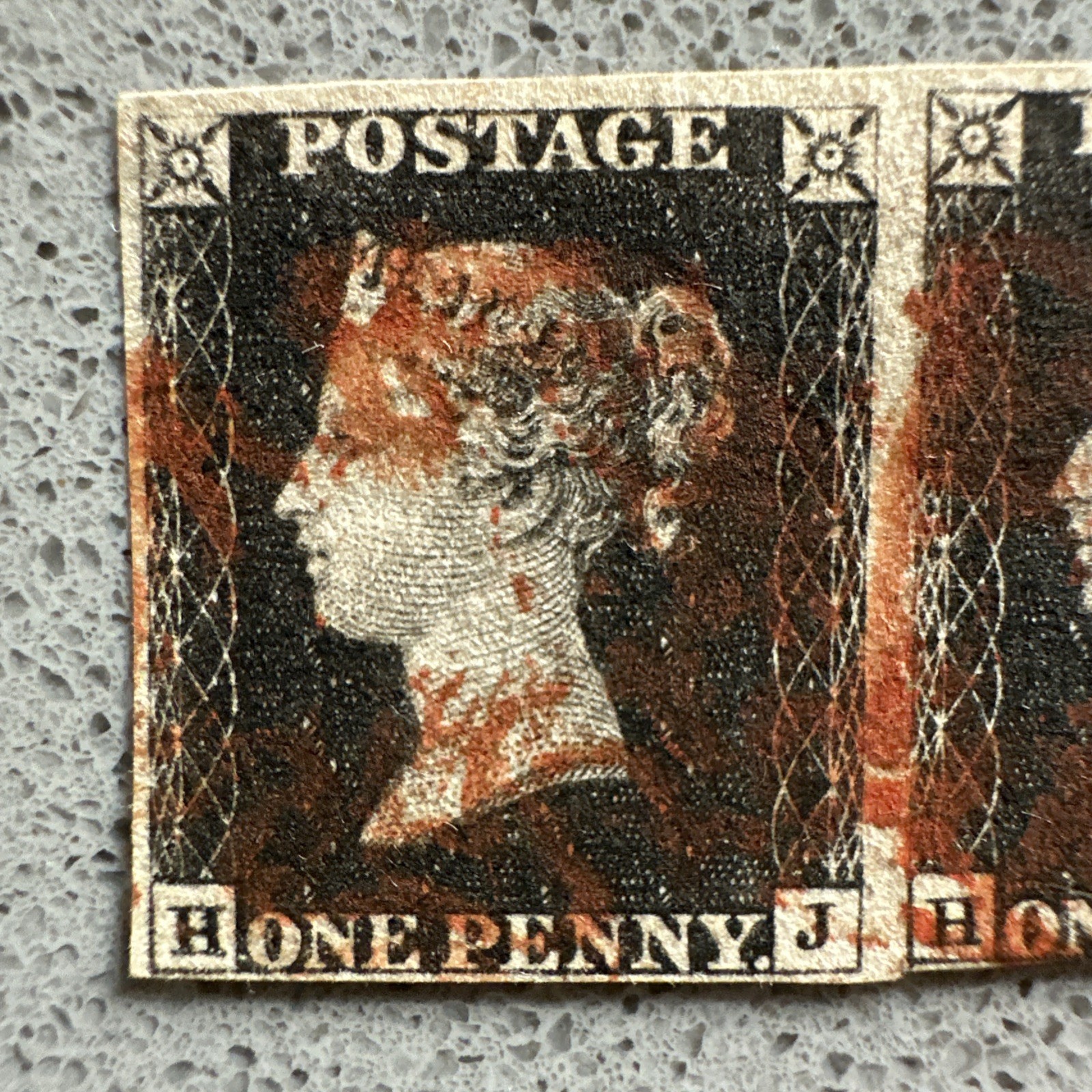 Penny Black Pair HJ HK 1840 SG2 Red Maltese Cross Used GB Stamp 3 3/4 Margins (M