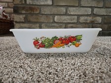 Glasbake Vtg 70s Garden Vegetable Loaf Pan Casserole Dish J522 1.5 Qt Milk Glass