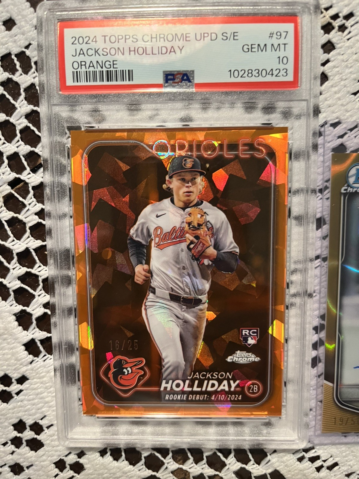 2024 Sapphire Jackson Holliday SP RC Orange  #/25 PSA 10 & Estrada Gold Auto /50 view 2